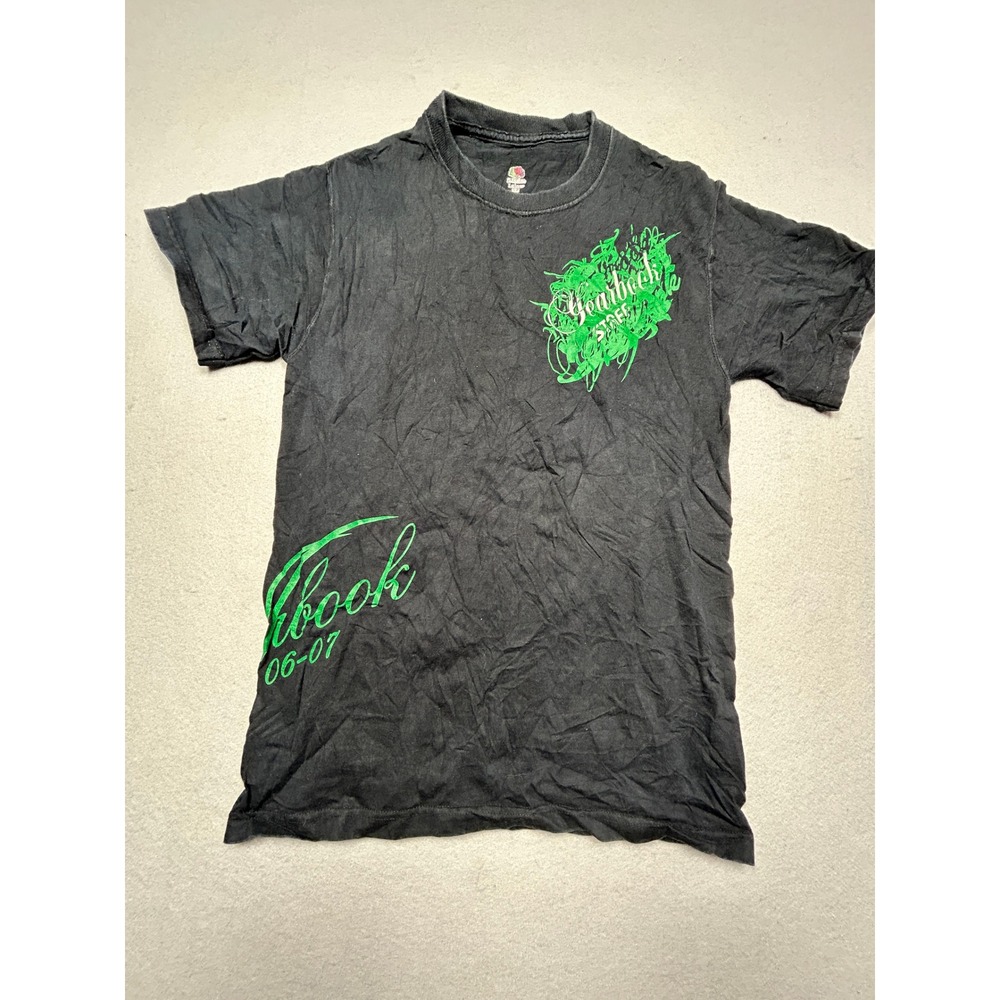 Fruit of the Loom T-Shirt 100% Cotton Black Green Graphic Small Mens